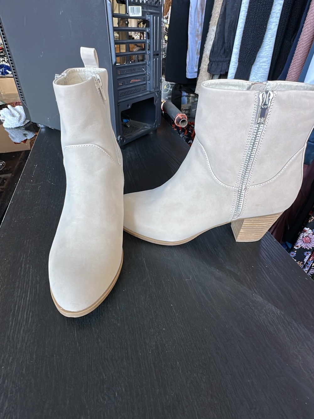 Women's Cream Ankle Boots with Side Zip